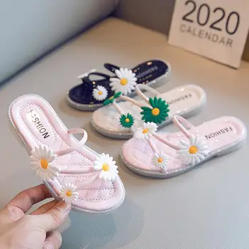 

Kids Slipper For Girl Girls Slippers Summer Lovely Shoes Flip-flops white small daisy flowers Slippers Big Girl Sandals