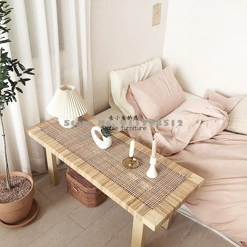 draagbaar Anemoon vis Ophef Koreaanse Rotan Massief Houten Bankje Ins Wind Bed End Bench Schoen  Vervanging Kruk Bed En Ontbijt Kamer Ingebouwde lange Salontafel|Schoen  Kastje| - AliExpress