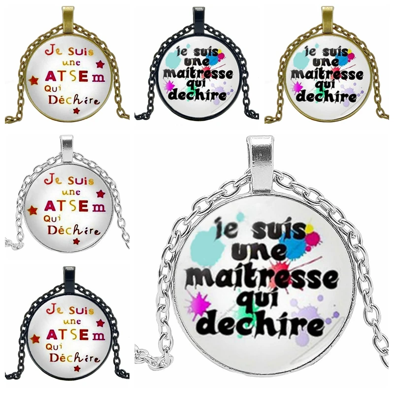 

Je Suis Une Maitresse Qui Dechire Pendant DIY Cabochon Statement Necklace Vintage Jewelry Initial Handmade Necklace Gift