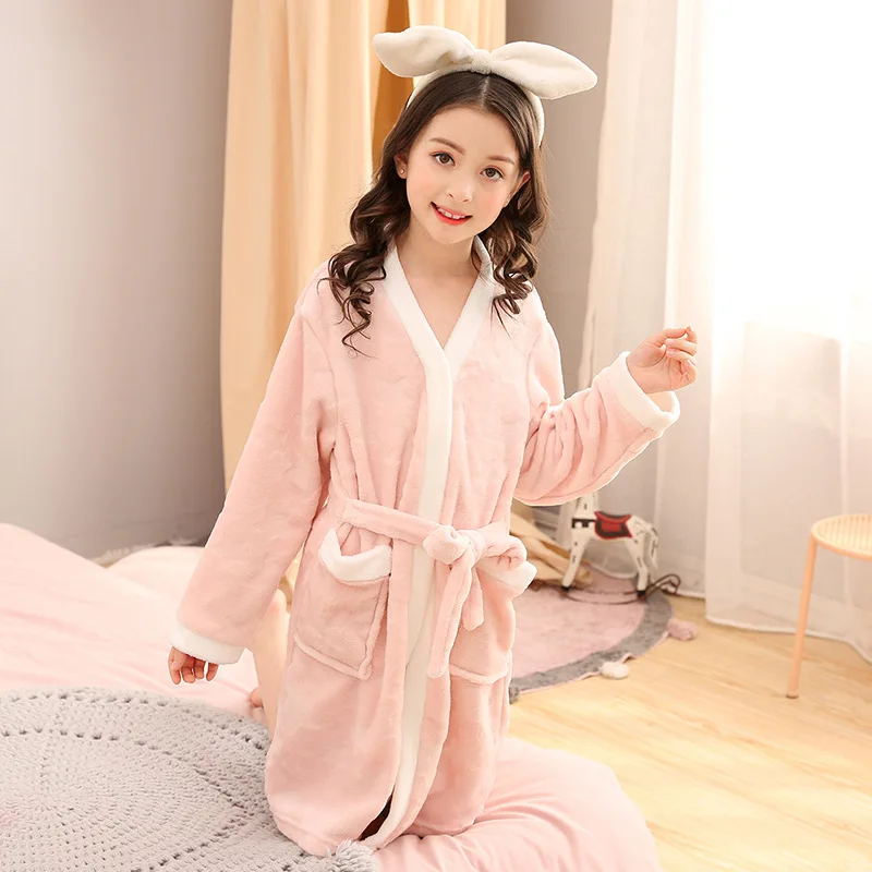 Boys Girls Bathrobes Children Hooded BabyTerry Winter Fleece Bath Robes Towel Kids Velvet Pajamas Gown