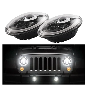 

2pcs/set 7" LED Headlights 60W Round High Low Beam With Halo Angel Eyes Amber Turn Signal