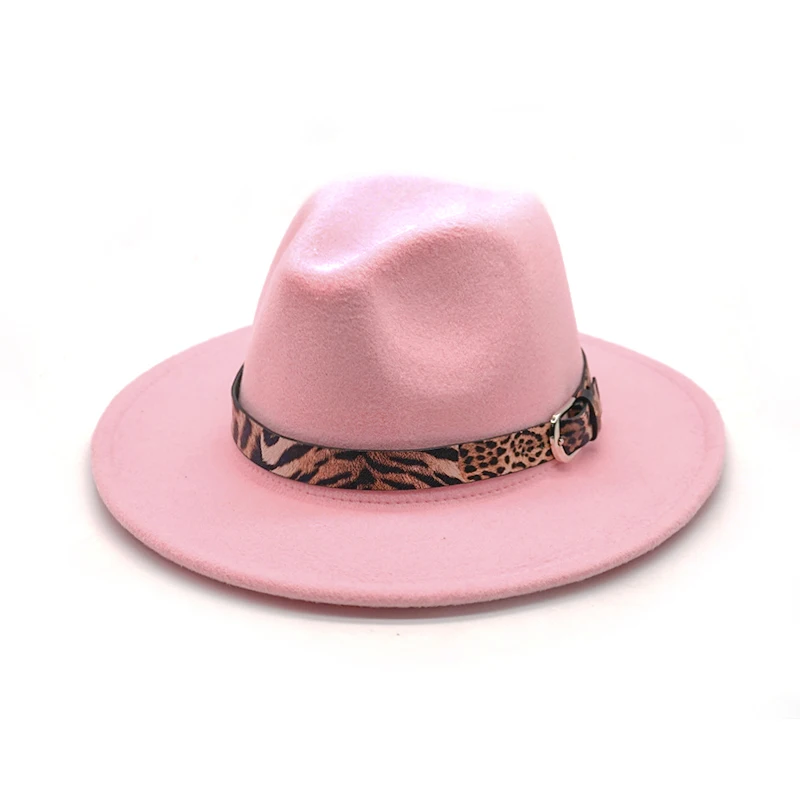 Фетровая шляпа для мужчин и женщин, Леопардовый пояс, имитация шерсти, зимние фетровые шляпы, модная черная джазовая шляпа, женская шляпа - Цвет: 9