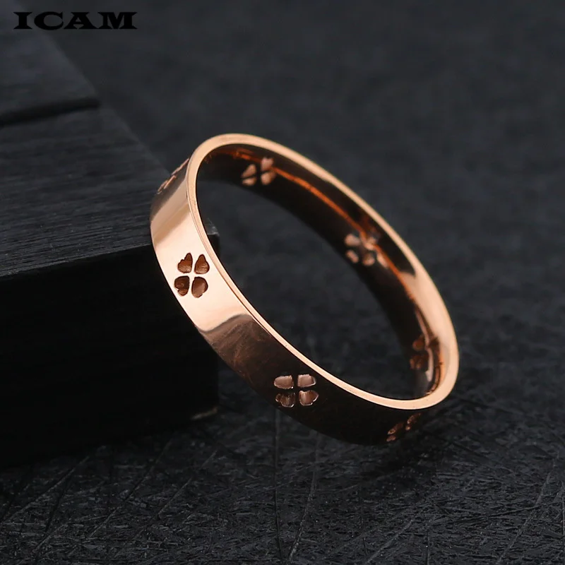 ICAM High Polished Stainless Steel Clover Ring For Women Rose Silver Color Finger Rings Size 6-11 Fashion Jewelry Wholesale Ring