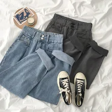 Высокая улица джинсы женские повседневные Высокая талия прямые модные длинные свободные брюки женские панк стиль синий серый низ