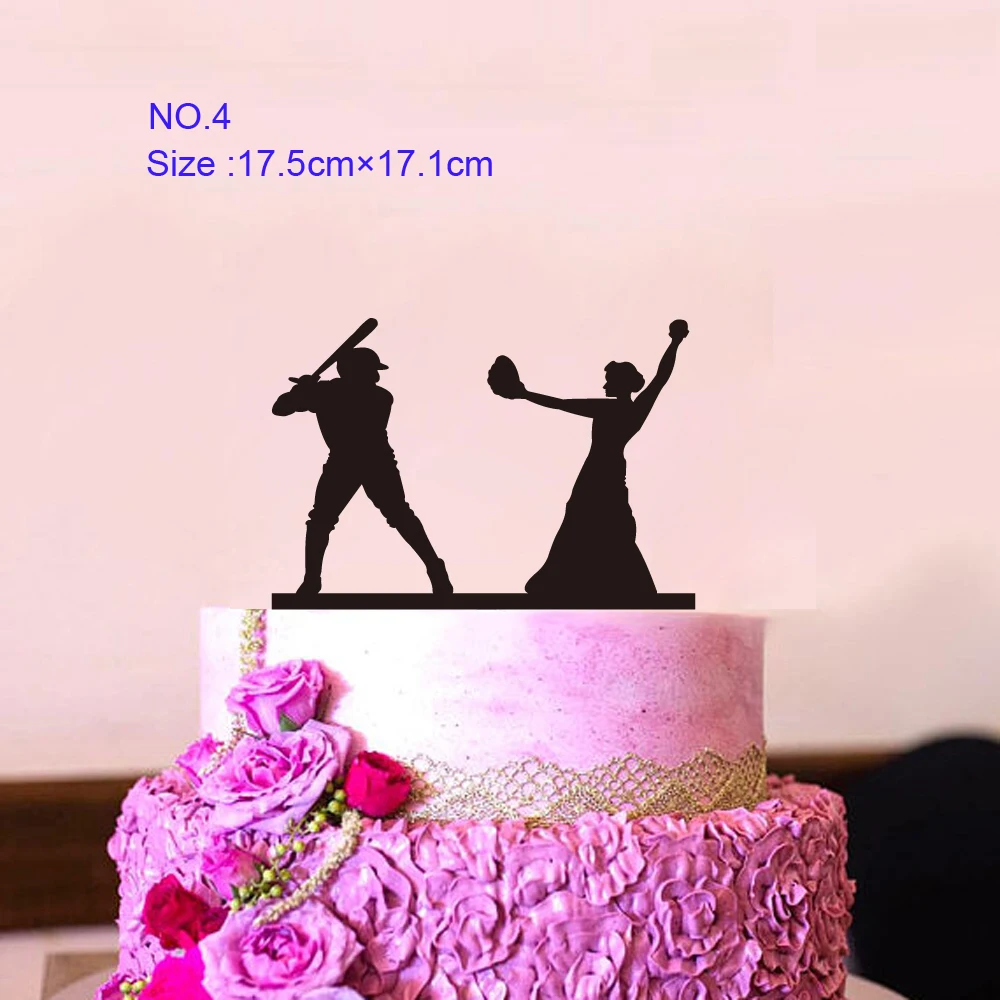 Funny Wedding Party Cake Topper Bride Groom Mr Mrs Acrylic Black Cake Toppers Mixed Sports Style Couples Cake Wedding Decoration (8)