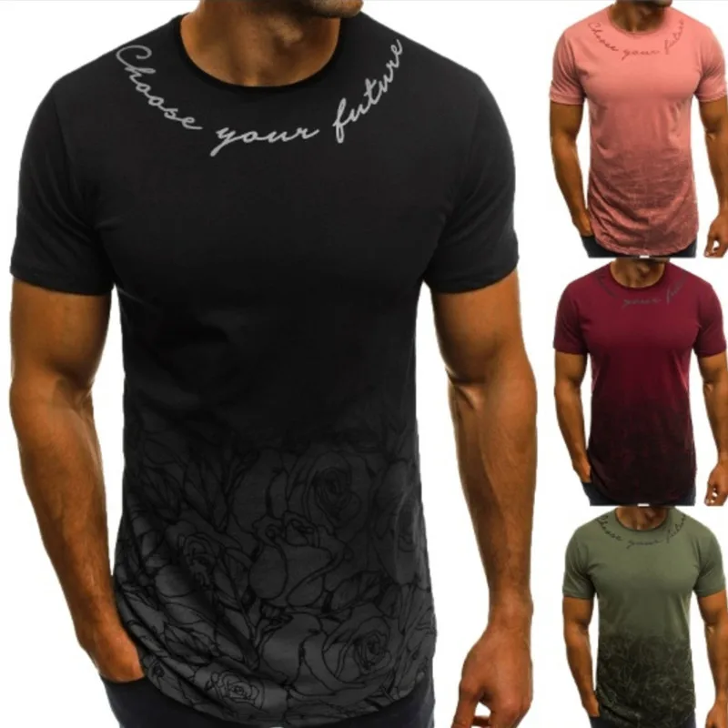 

T-shirt Men's 2019 Europe And America Men Crew Neck Slim Fit Gradient Printing Short-sleeved T-shirt