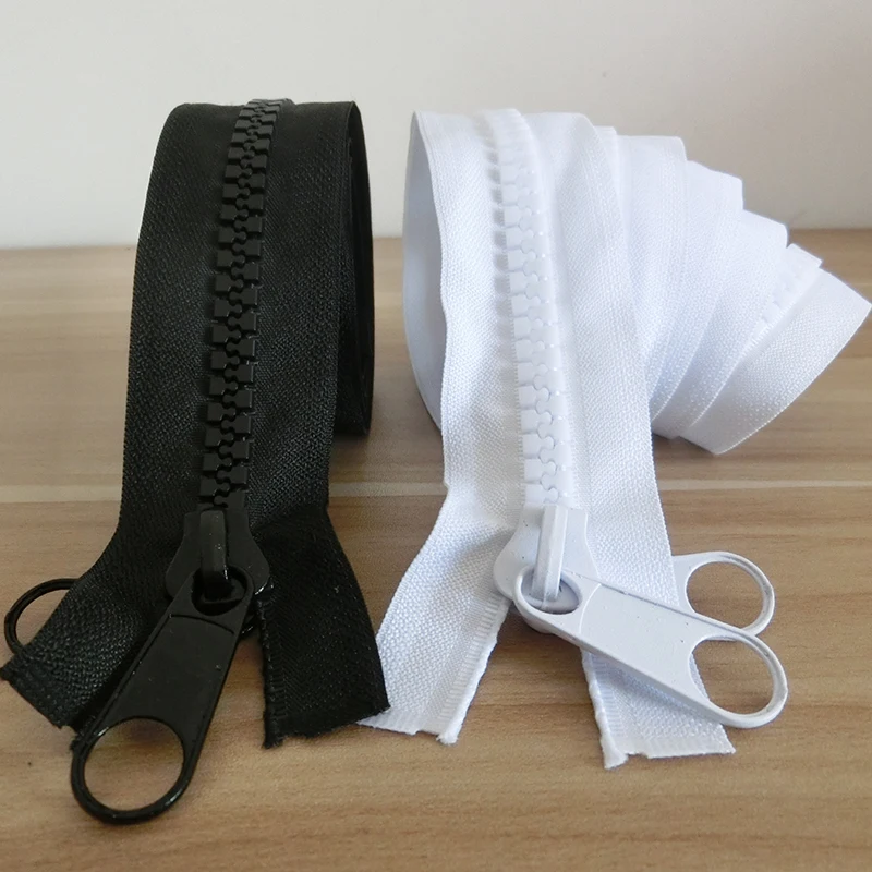 Resin Zippers 100/150/200/300/500cm White Zipper Open-end Tail Double Side Slider Lock for Apparel Sewing Coat Tent Black Zipper