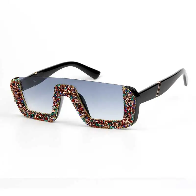 Квадратные роскошные солнцезащитные очки wo мужские брендовые дизайнерские женские негабаритные солнцезащитные очки со стразами мужские очки в оправе-половинке для женщин UV400 - Цвет линз: mixcolor blue
