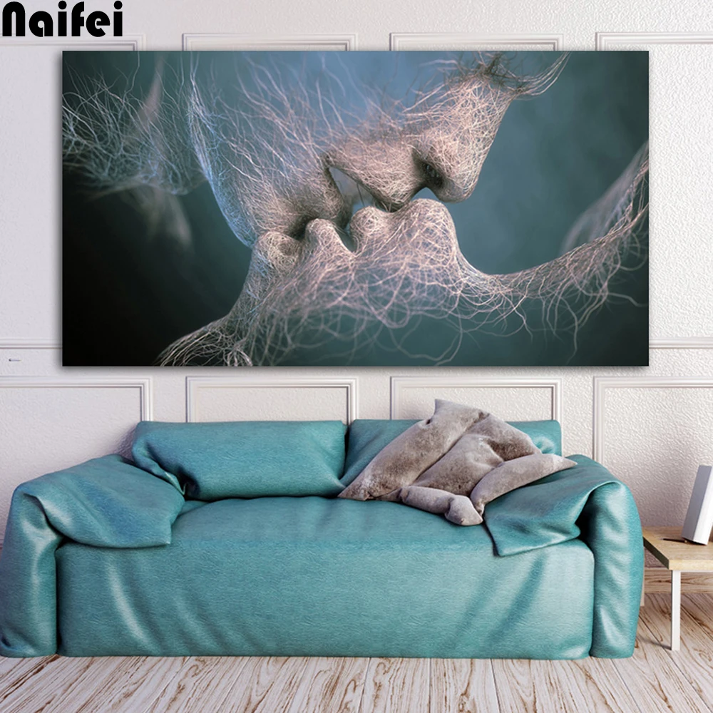 RELIABLI-ART-Canvas-Painting-Abstract-Oil-Painting-On-Canvas-Love-Kiss-Poster-Wall-Art-Room-Decoration