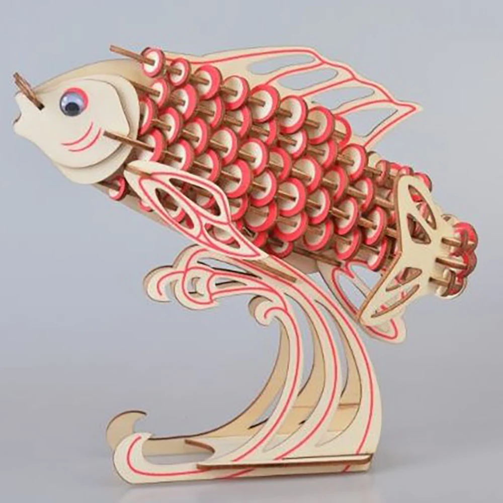 

Lychee Life 3D Wooden Puzzle Model Carp Model DIY Children Wood Craft Kits Home Desk Decoration