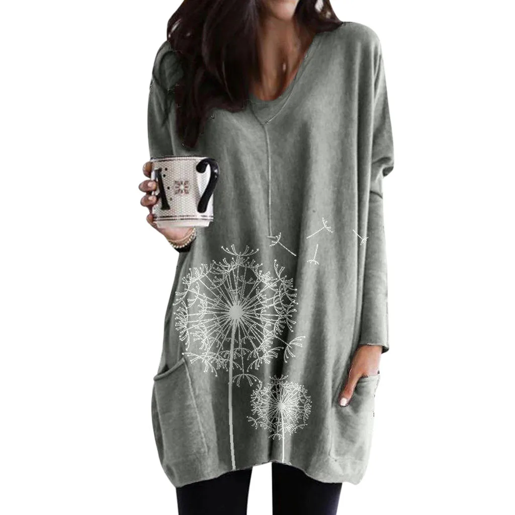 GY Womail Women T-shirt Autumn Female T-Shirt Print Casual Shirt Tees Feminino Long Sleeve Pocket O-Neck Clothes Chemise Femme - Цвет: GY