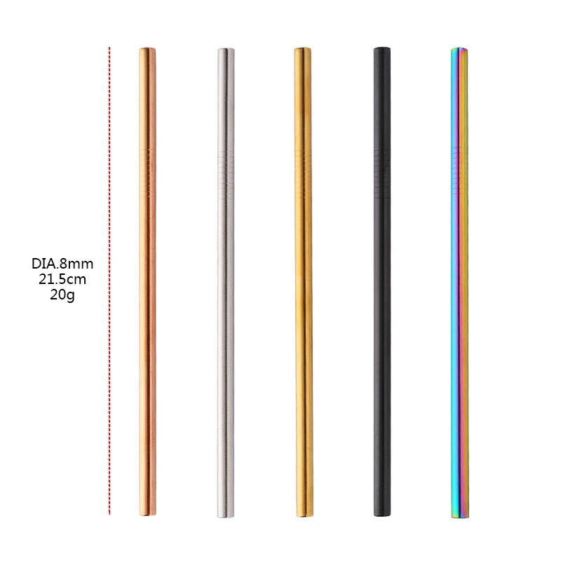 20 each color(ST) 100 шт 8 мм экологически-безопасные соломинки Нержавеющая сталь цвет серебристый, Золотой Питьевой многоразовые трубочки прямые гнутый Металл щетка для фруктов комплект Барные инструменты - Цвет: 20 each color(ST)