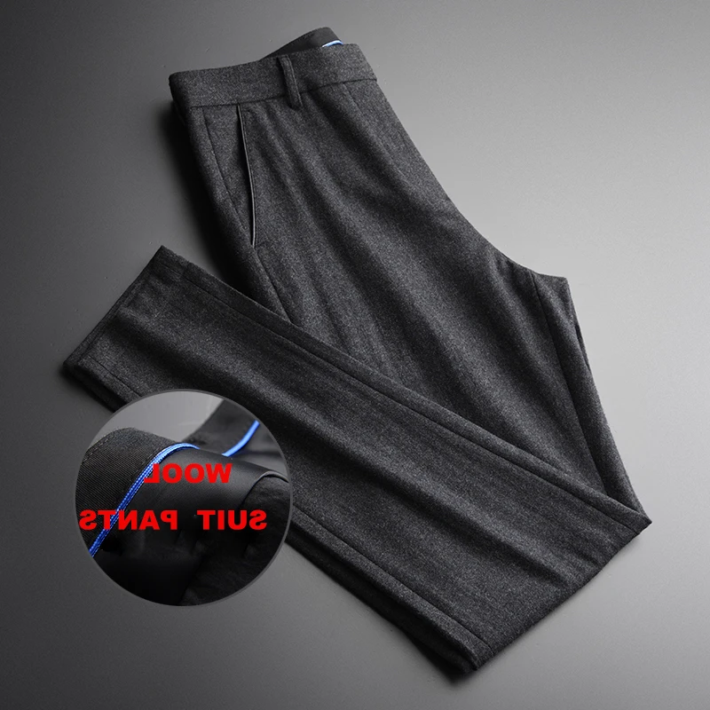 

Autumn And Winter Men Suit Hight Quality Wool Blended Business Straight Pants Luxury Slim Fit Man Trousers