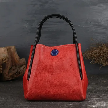 

100% Original Real Leather Women Bag Vintage Retro Women Handbag For Ladies Tote Bag Panelled Female Shoulder Bag Leather