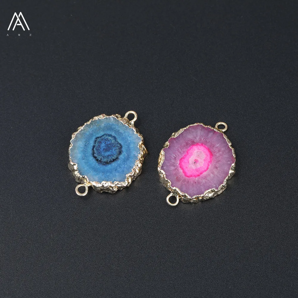 Случайный красивый золотой БАРС Druzy Geode солнце цветок ломтик Бусины Двойной соединитель чокер и Серьги Браслет талисманы делая ZJC-18AMH