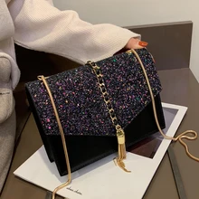 Шикарный багаж женская новая цепочка с блестками на одно плечо багаж Корейская версия Baitao Slant модный квадратный багаж