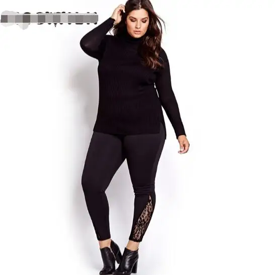 Черные Кружевные штаны размера плюс женские леггинсы базовые для фитнеса