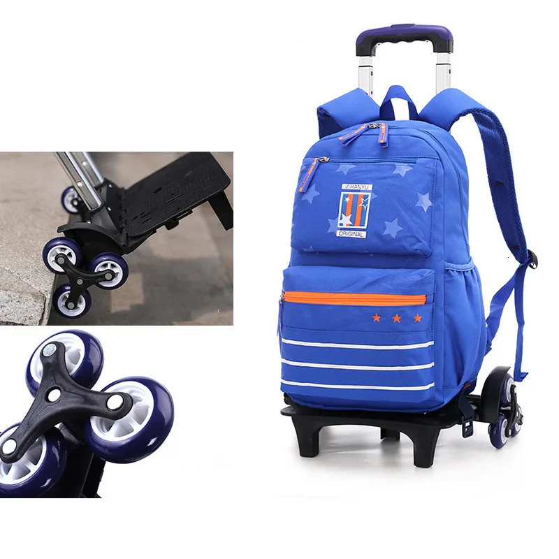 6 wheels sky blue Waterproof Children Trolley School Bag 2/6 wheels Removable Backpack School bags Fashion Backpack Travel Bag Mochilas Escolares - Цвет: 6 wheels sky blue