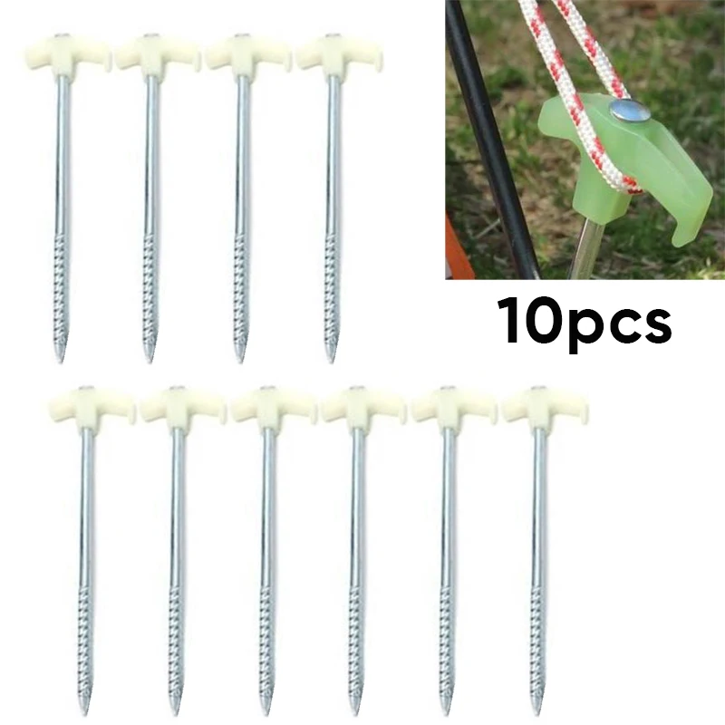 10 шт. светится в темноте колышки для палатки сверхмощные стальные металлические кемпинговые штифты большие головки коническая точка для более легкого заземления
