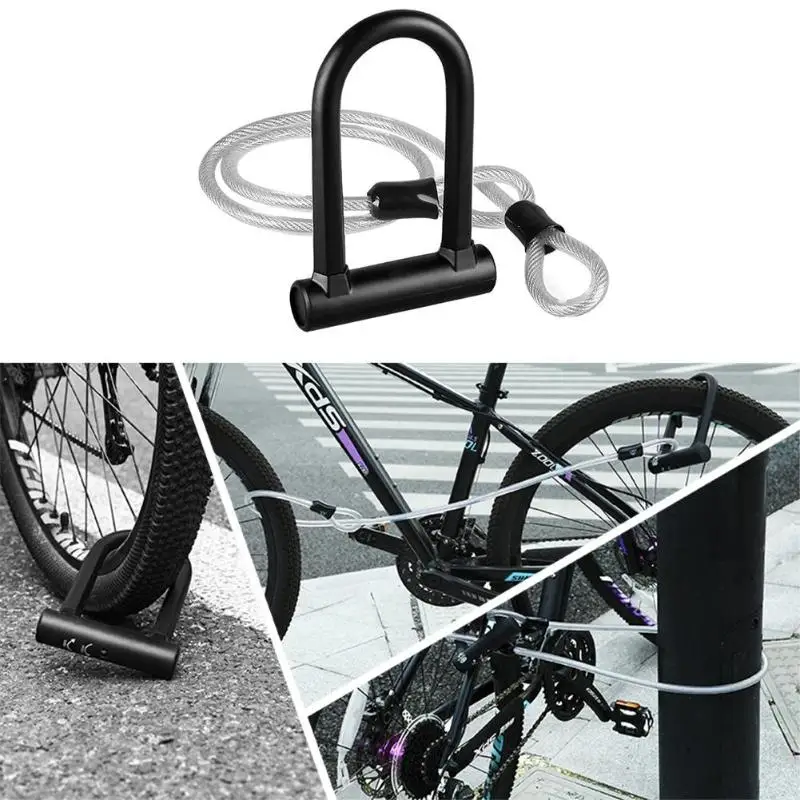 Bike Bicycle Lock Steel Anti-Theft Anti Hydraulic Shear U Shape Steel Cable Keys Bicycle Security Lock Bicycle Part Chain Lock
