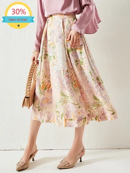 

Clothes Silk and Linen Skirt 2020 Autumn New High Waist Retro Printed Expansion Skirt Skirt Cotton and Linen Skirt Artistic