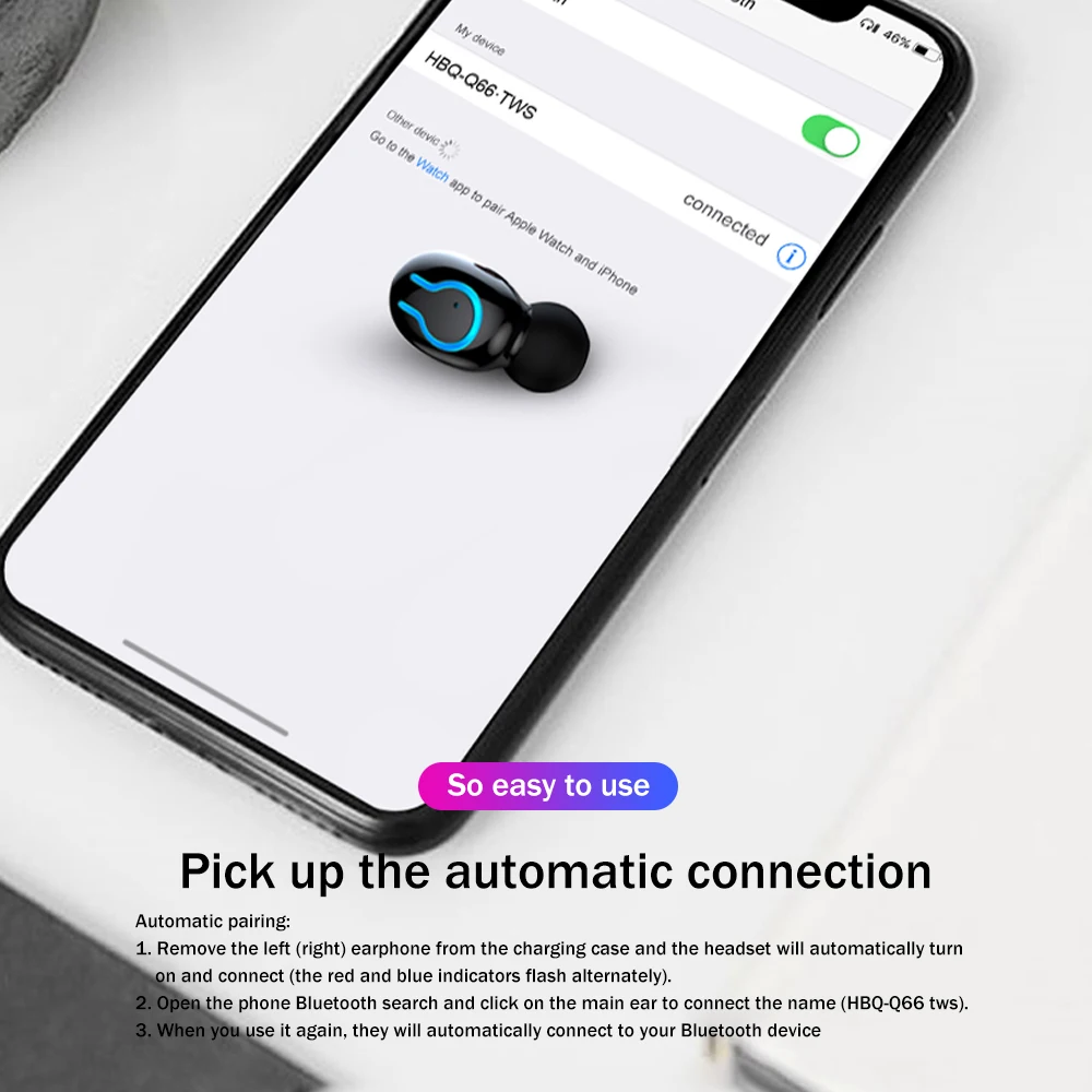 Q66 беспроводные V5.0 Bluetooth наушники спортивная водонепроницаемая гарнитура для Android головной убор с светодиодный дисплей 6000 мАч чехол для зарядки аккумулятора