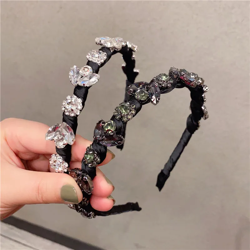 Glittering Fashion Vintage Hairband Transparent Grey Green Elegant Flower Rhinestone All Match Headbands Hair Accessories 2021 gift packing postcard for letter vintage white paper envelopes semi transparent sulfuric acid paper envelopes for diy