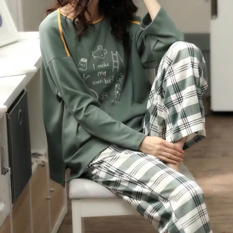 

Plaid Pants Home Clothes for Women Home Suit Long Sleeve Autumn Pajamas Sets Sleepwear Girls Homewear Pijama Mujer Pyjamas Women