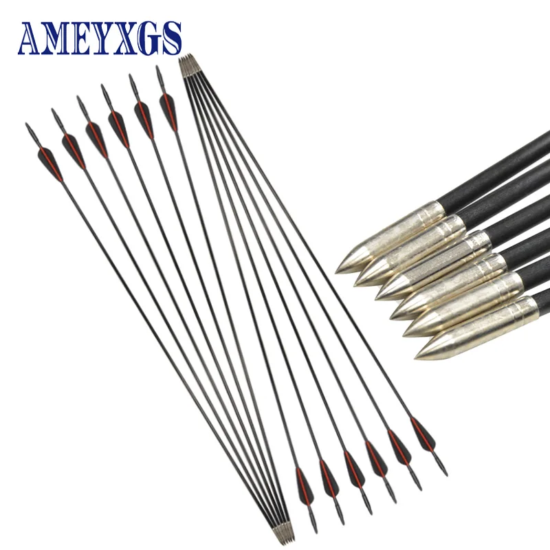 Arco e Flecha de Fibra de Vidro com Preto e Vermelho Pena para Recurvo Polegada Cor Composto Arco Tiro Caça Accessorie 6 - 12 Pçs 31.5 3 Arco e flecha