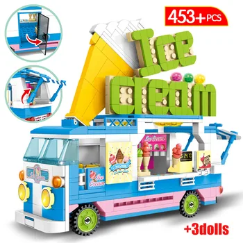 

453pcs City Ice Cream Car Model Building Blocks Sets Friends Camping Car Figures Bricks Enlightenment Toys for Girls