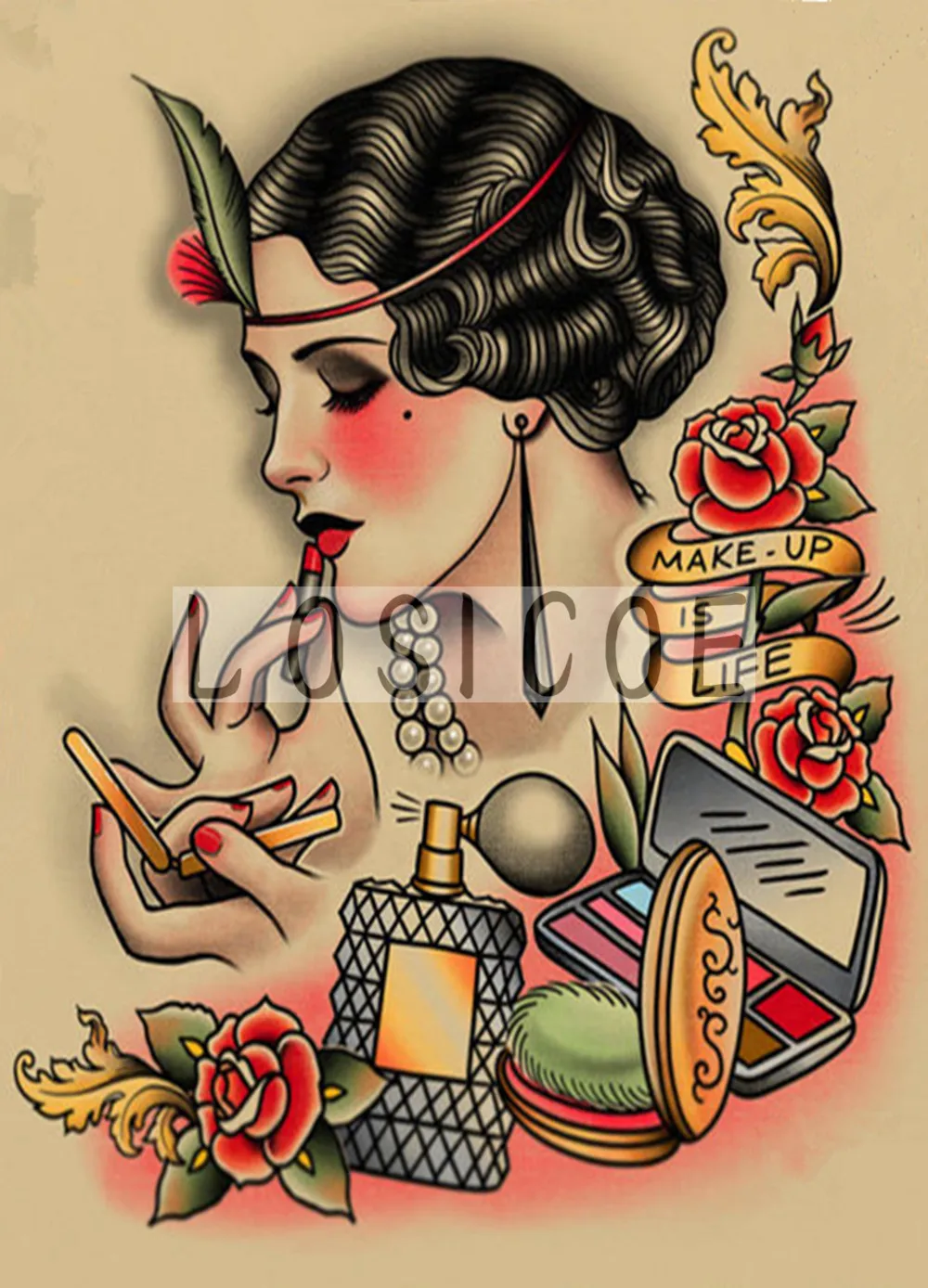 &quotMAKE UP IS LIFE&quot 30X42 CM nostalgia vintage kraft paper poster no frame painting tattoo shop wall decoration | Дом и сад