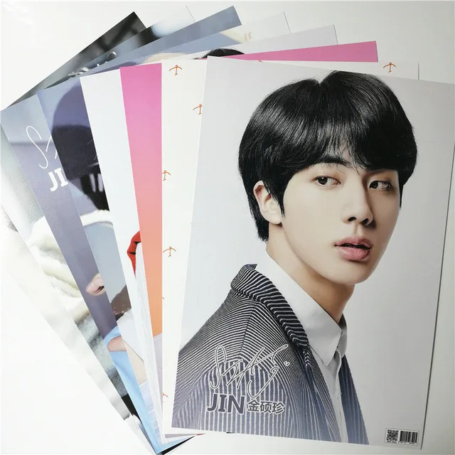 Синий 8*(42x29 см) Bangtan мальчики вокруг плакатов наклейки на стену подарок KPOP дропшиппинг плакаты Jung Kook V SUGA JIMIN RM JIN - Цвет: Синий