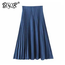 Женская Базовая синяя плиссированная юбка миди faldas mujer с боковой молнией, Офисная Женская одежда, женские повседневные шикарные юбки до середины икры