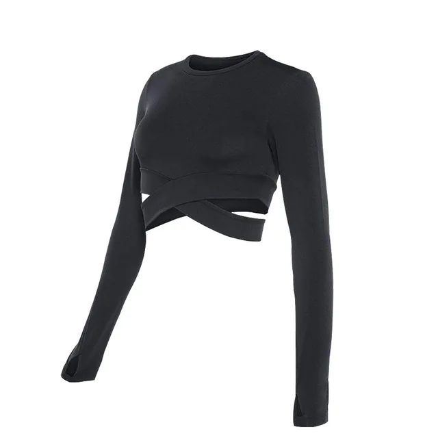 Crop Tops Sports Suits for Women Long Sleeve Yoga Shirts for Women Tracksuits Workout Shirts SportsWear Teens Tops Spring Autumn Black