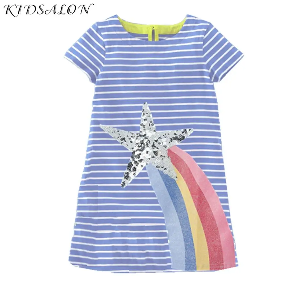 Летнее платье для маленьких девочек платья с радужными животными и единорогом