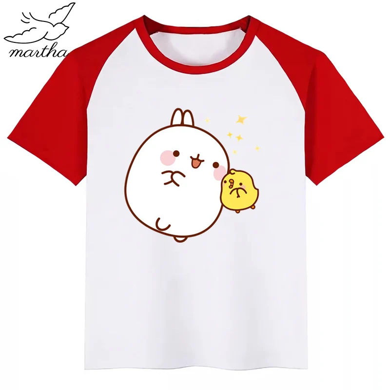 Мультфильм «моланг» и Piupiu Милая футболка с кроликом футболка с круглым вырезом Повседневная летняя детская одежда с короткими рукавами для мальчиков и девочек, футболка - Цвет: RedC