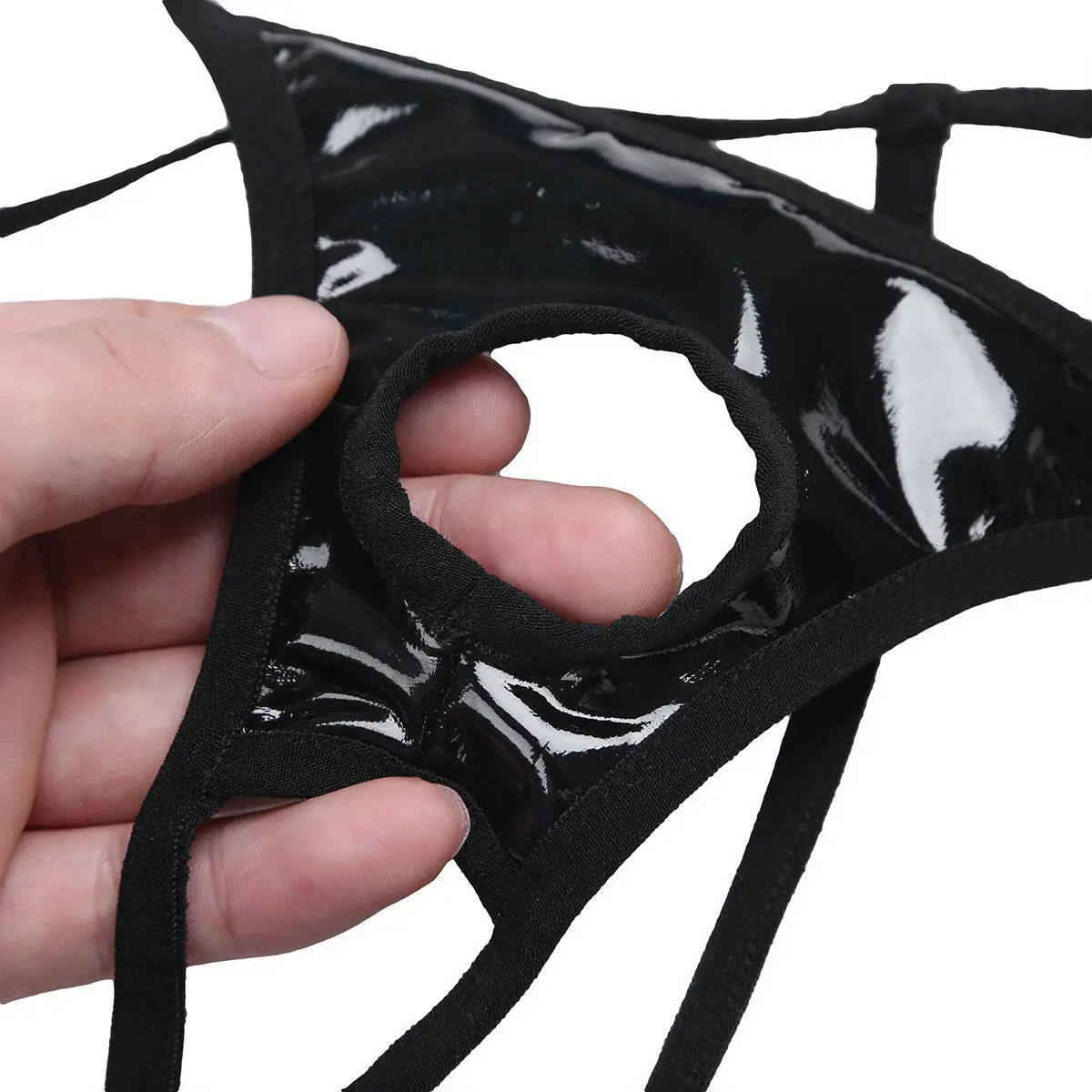 Sexy Mens Shiny Leather Micro G-string Jockstrap Open Butt Penis Hole Thong Underwear Lingerie string thongs