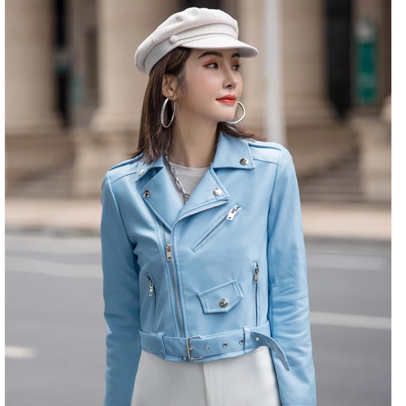 

Fashion Women's Leather Jackets Autumn Multicolor Simple Slim Cool Lady PU Faux Leather Motorcycle Jacket Streetwear Hip Hop Top