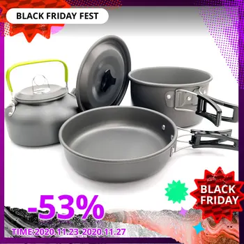 

Outdoor Camping Teapot Pot Hiking Picnic Teapot Set Portable Cookware Combination Aluminum Tableware Bowl Frying Pan