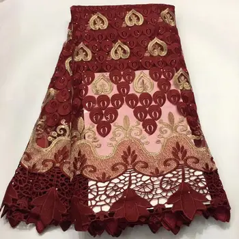 

Latest African Laces 2019 Royal wine Lace Embroidery Lace Fabric Mesh Lace Trim Bridal Lace With Stones For Nigerian Dresses