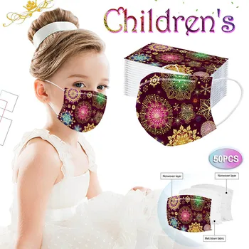 

50pcs Kids Children's Christmas Cartoon Mouth Mask Disposable Dust Proof Three Layer Unisex Lovely Print Face Mask Mascherina