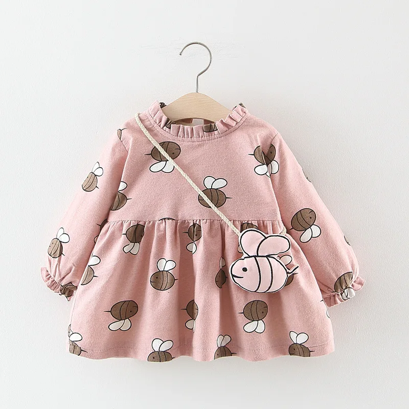 Melario/весенние платья для маленьких девочек; повседневное детское платье с принтом клубники; милые детские платья с длинными рукавами для девочек; детская одежда - Цвет: AF206 pink