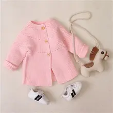 Вязаные свитера для новорожденных девочек от 0 до 18 месяцев, куртка, пальто, однобортная верхняя одежда с длинными рукавами, топы, одежда