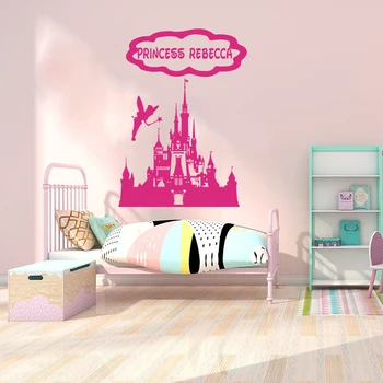 

Cartoon Custom Name Princess Castle Fairy Tale Star Wall Sticker Girl Room Kids Room Personalized Name Princess Fairy Wall Decal