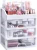 PEIDUO Makeup Organizer with 2/3 Drawers Vanity Countertop Storage for Cosmetics Brushes Nail Lipstick and Jewelry (White)