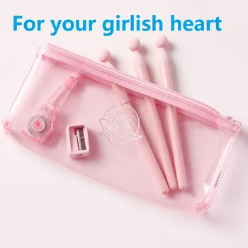 

Girlish Heart Transparent Color Cosmetic Storage Bag Pencil Bag Zip Pen Pouch Waterproof Pencil Case School Office Home 66814