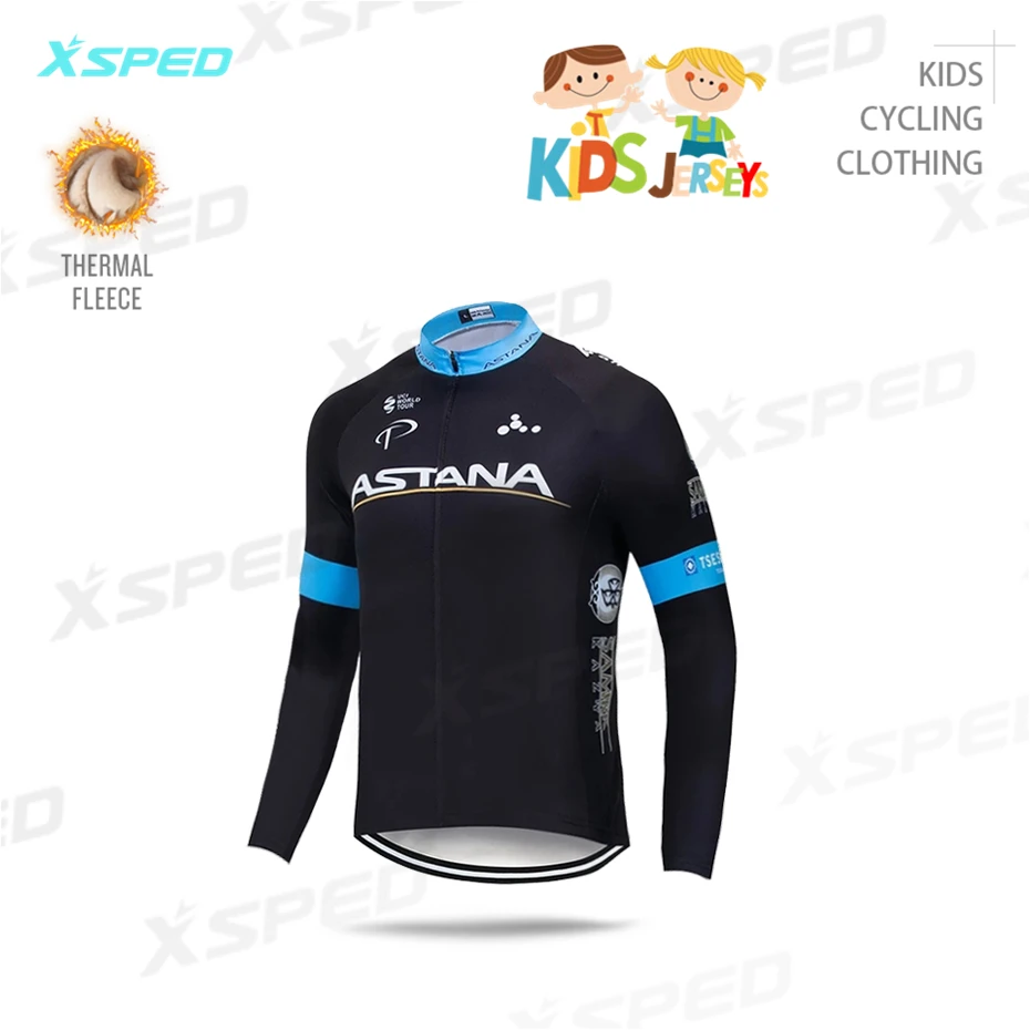 Астана, велосипедный комплект для детей, Зимняя Теплая Флисовая одежда для шоссейного велосипеда, одежда с длинными рукавами, Детская уличная униформа, Ropa Ciclismo - Цвет: Cycling Jerseys