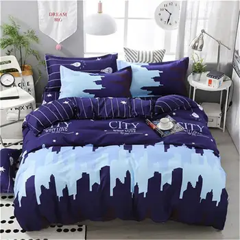 

3/4pcs Quality City Night View Pattern Comfortable Family Bedding Set Duvet Cover Flat Sheet Pillowcases Wholesale Dropshipping
