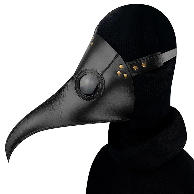 New plague doctor mask Beak Doctor Mask Long Nose Cosplay Fancy Mask Gothic Retro Rock Leather Halloween beak Mask - Цвет: black