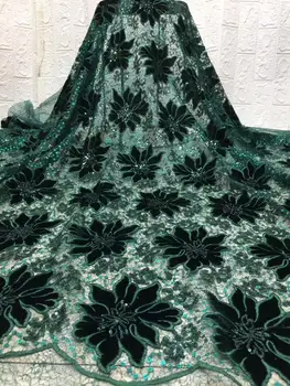

Heavy Blue High Quality latest African Lace 2019 Multi Color Fabric Flower French Velvet Lace Fabric With Sequin For Party Dress